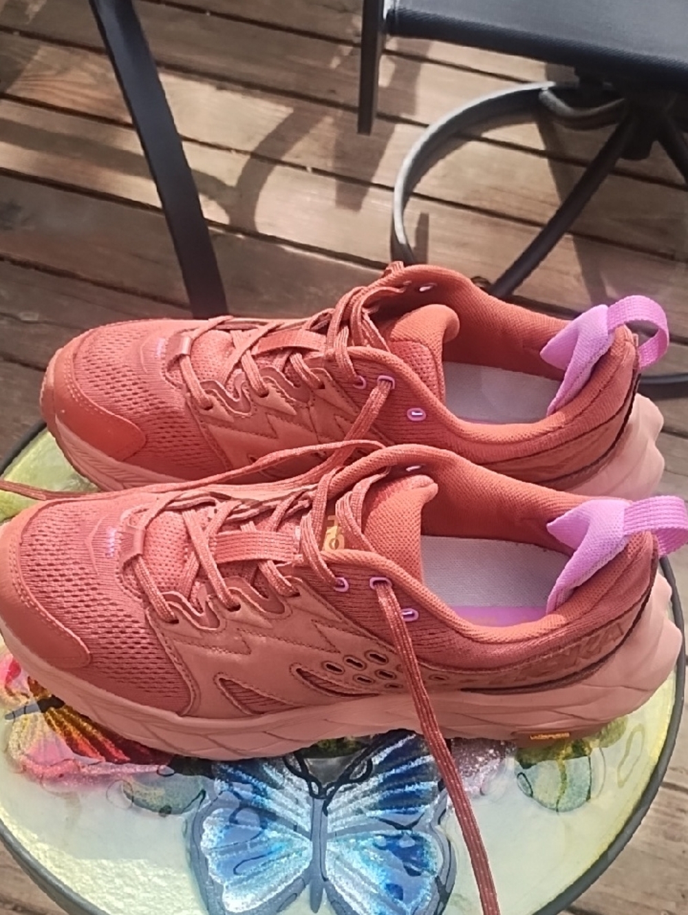 Hoka Women's Coral-Pink Athletic Sneakers with Lilac Pull Tabs